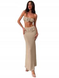 Shein Shien Szoknya Bézs Maxi Egyenes Applikáció Rózsa 36 S__s