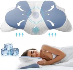 Linomag Cervikális Ortopéd Párna Alváshoz Linomag®, Memory Hab, Mosható Huzat, Támogatás Fejnek, Nyaknak, Vállaknak és Karoknak, 40 x 65 x 14, 5 cm, Fehér/Pasztellkék (pdaap)