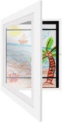 Flippy képkeret, fa, tárolóhellyel, A4-es rajzokhoz és festményekhez, biztonsági üveg, MDF keret, fehér (126049)