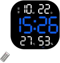 VTM Digitális asztali és falióra kék LED fénnyel, naptár, stopper, hőmérséklet, ébresztő, hőmérő, szundi funkció, állítható fényerő, 32x32 cm (FRZ-Ceas32cmAlbastru)