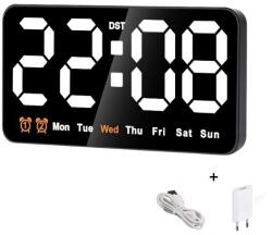 VTM Digitális asztali és falióra fehér LED fénnyel, ébresztő, naptár, hőmérséklet, szundi funkció, éjszakai mód, 11x21 cm (FRZ-6638Alb)