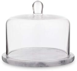 Art-Pol Tányér fedővel süteményekhez, Art-Pol, Márvány, Márvány/Üveg, 17x22x22cm, Fehér/Átlátszó (124484-uniw)