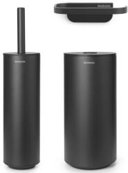 Brabantia MindSet 3db-os WC pipere csomag, sörtés fejű WC-kefe, WC-papír és tartalék WC-papír tartó, acél, határtalan szürke ásványi textúra - 303906 (BR303906)