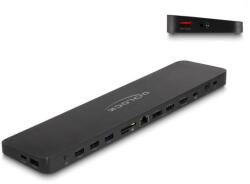 Delock USB Type-C hármas elrendezésű dokkoló állomás DisplayLink 4K / USB 5 Gbps / LAN / SD / Audio / PD 80 W együtt (DL-88050)