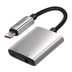 Mcdodo - Wales sorozatú audioadapter (CA-5050) - C típusú csatlakozó - C típusú csatlakozó, egyenáramú 3, 5 mm, alumíniumötvözet, nejlon, 60 W teljesítményleadás, 12, 5 cm - szürke