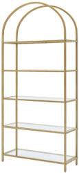 VASAGLE Üveges könyvespolc, 5 szintes tároló polc íves kivitelben, arany kerettel (LGT050A01) - pepita