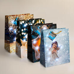 Family Collection Ajándéktasak - 10 hidegfehér LED, papír - 265 x 127 x 330 mm - 4 féle - 12 db/csomag (58325)