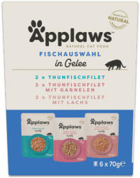 Applaws 6x70g Applaws tasakos aszpikban vegyes csomag, Tonhalválogatás (3 fajta), nedves macskaeledel