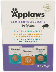 Applaws 6x70g Applaws tasakos aszpikban vegyes csomag, Tonhal & csirke mix (3 fajta), nedves macskaeledel
