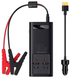 Baseus CGNB000101 Baseus szivargyújtós inverter, fekete (2 AC, USB, Type-C, 240V CN/EU, 500W, LED jelzés + indítókábel) (CGNB000101)