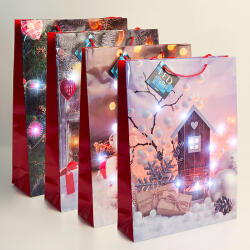 Family Collection Ajándéktasak - 10 hidegfehér LED, papír - 330 x 102 x 457 mm - 4 féle - 12db/csomag (58327)