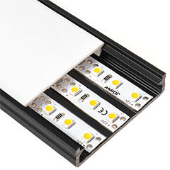 Lumines SOLIS Fekete - Függeszthető széles lapos U alakú alu profil LED szalaghoz (Opál PVC búrával) (LUMINES-SOLIS2-CZ + LUMINESW-K2020-ML (2,02 m))