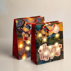 Family Collection Ajándéktasak - 10 melegfehér LED, papír - 265 x 127 x 330 mm - 2 féle / csomag - 12 db / csomag (58324)