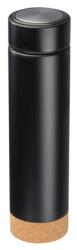  Termosz 450 ml duplafalú, ozsdamentes acél, szivárgásmentes, parafa aljjal, teaszűrővel, 6, 5 x 24, 9 cm