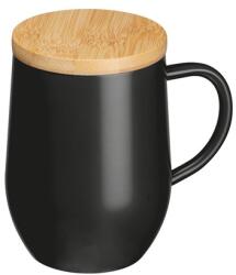  Termosz bögre 300ml rozsdamentes acél, bambusz fedéllel, fekete, 8x12, 2 cm