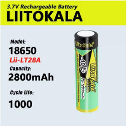 LiitoKala 18650 3, 7V 2800mAh 35A ipari Li-ion akkumulátor (LiitoKala-Lii-LT28A)
