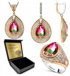 Ottomania Ezüst Ékszer Szett 925 Cirkónia Turmalin Szett Női Gravírozás (R131_23r)