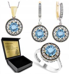 Ottomania 925-ÖS Ezüst Ékszerszett Cirkóniákkal És Kék Topázzal Gravírozás (R017_18r)