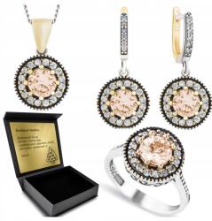 Ottomania 925-ÖS Ezüst Ékszerszett Morganit Cirkóniákkal Nőknek Gravírozás (R021_15r)