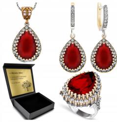 Ottomania 925-ÖS Ezüst Ékszerszett Cirkóniákkal És Rubinnal Nőknek Gravírozás (R010_20r)