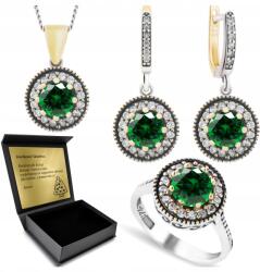 Ottomania 925-ÖS Ezüst Ékszerszett Smaragd Cirkóniákkal Nőknek Gravírozás (R026_13r)