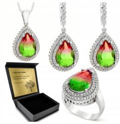 Ottomania Ezüst Ékszer Szett 925 Cirkónia Turmalin Szett Női Gravírozás (R084_16r)