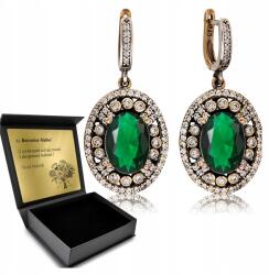 Ottomania Ezüst Fülbevaló 925 Cirkónia Smaragd Ékszer Nőknek Gravírozás (R172k)