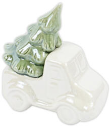 Autó kerámia 11cm fenyővel fényes fehér