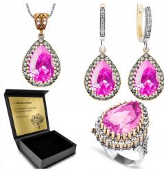 Ottomania 925-ÖS Ezüst Ékszerszett Cirkóniákkal És Rózsaszín Topázzal Gravírozás (R009_18r)