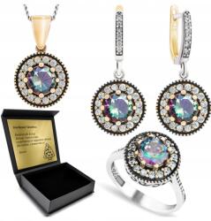 Ottomania 925-ÖS Ezüst Ékszerszett Cirkóniákkal És Misztikus Topázzal Gravírozás (R020_15r)