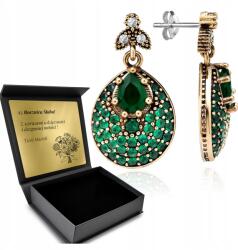 Ottomania Ezüst Fülbevaló 925 Cirkónia Smaragd Ékszer Női Gravírozás Ajándék (kpl-088k)