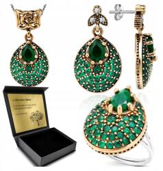 Ottomania Ezüst Ékszer Szett 925 Cirkónia Smaragd Női Gravírozás Szett (kpl-088)