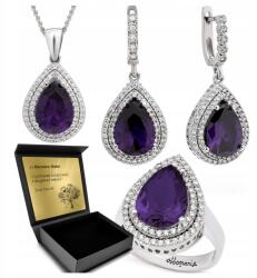 Ottomania Ezüst Ékszer Szett 925 Cirkónia Ametiszt Női Szett Gravírozás (R110_18r)