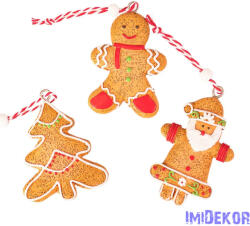 Mézeskalács dísz szett, polirezin, 6 x 5cm, kreatív felhasználásra vagy karácsonyfára