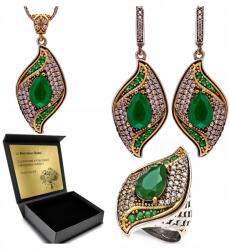 Ottomania Ezüst Ékszer Szett 925 Cirkónia Smaragd Női Gravírozás Szett (kpl-040_18r)