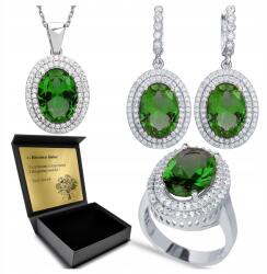 Ottomania Ezüst Ékszer Szett 925 Cirkónia Smaragd Szett Nőknek +gravírozás (R064_13r)