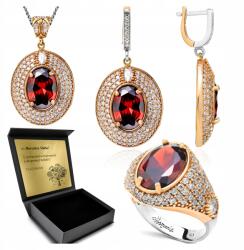 Ottomania Ezüst Ékszer Szett 925 Cirkónia Gránát Szett Nőknek Gravírozás (R167_22r)