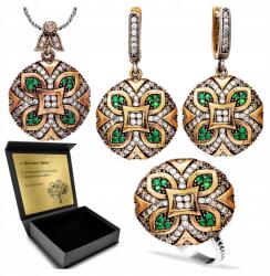 Ottomania Ezüst Ékszer Szett 925 Cirkónia Smaragd Női Gravírozás Szett (kpl-058_11r)