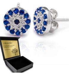 Ottomania Ezüst Fülbevaló Cirkóniákkal és Zafírral Női Kis Kézműves Gravírozás (502k)