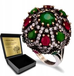 Ottomania Ezüst Gyűrű Cirkónia Rubin Smaragd Ékszer Nőknek Gravírozás (528p_25r)