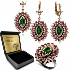 Ottomania Ezüst Ékszer Szett Smaragdokkal És Cirkóniákkal Gravírozás Ajándék (kpl-077_22r)