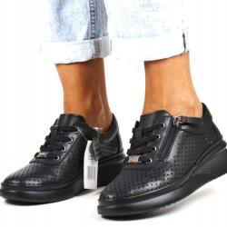 VINCEZA Fekete Női Félcipő Fűzött És Cipzáras Bőr Cipő Új (79565 CZARNE)