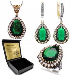 Ottomania 925-ÖS Ezüst Ékszerszett Cirkóniákkal És Smaragddal Gravírozás Ajándékba (R002_16r)