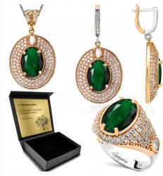 Ottomania Ezüst Ékszer Szett 925 Cirkónia Smaragd Női Gravírozás Szett (R146_10r)
