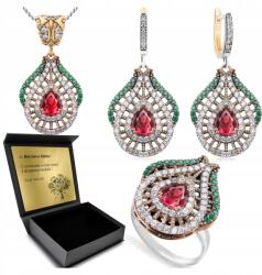 Ottomania Ezüst Ékszer Szett 925 Cirkónia Rubin Smaragd Gravírozás Ajándék (kpl-072_12r)