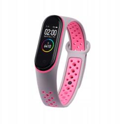  Szíj Xiaomi készülékhez Cserepánt Mi Band 3/4-hez Perforált Szürke-rózsaszín (Pasek Opaska Xiaomi Zamienna do Mi Band 3/4)