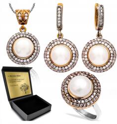 Ottomania Ezüst Ékszer Szett 925 Cirkónia Gyöngy Szett Női Gravírozás (kpl-046_20r)