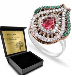 Ottomania Ezüst Gyűrű 925 Cirkónia Rubin Smaragd Ékszer Gravírozás Ajándék (kpl-072p_18r)