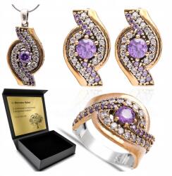 Ottomania Ezüst Ékszer Szett 925 Cirkónia Ametiszt Női Szett Gravírozás (kpl-053_21r)