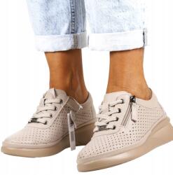 VINCEZA Bézs Színű, Áttört Bőrből Készült, Cipzáras Női Félcipő, 39-ES (79565 BEŻOWE)